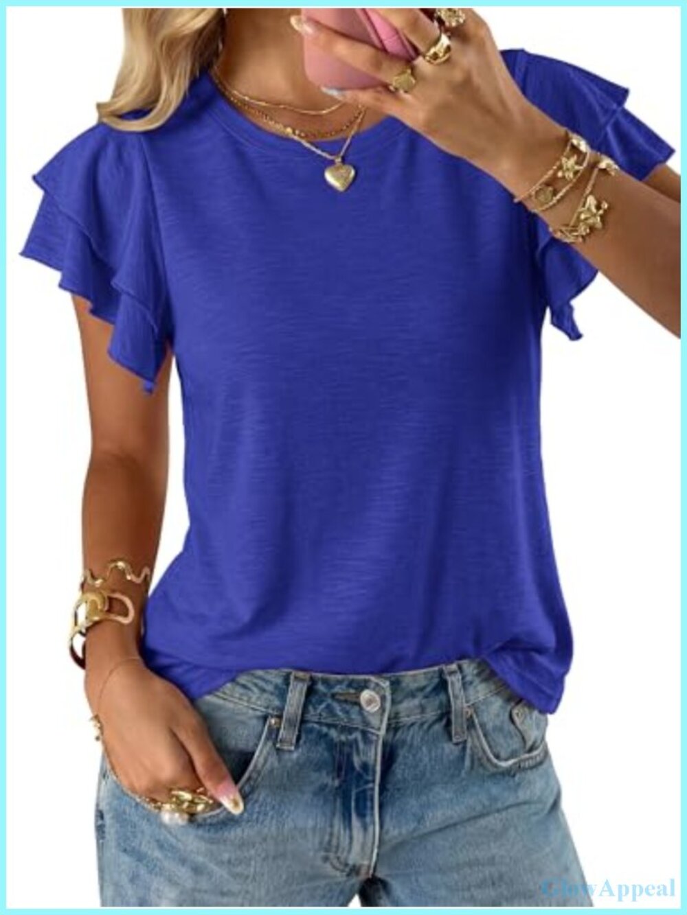 Ruffle Sleeve Short Sleeve Crew Neck Loose Fit Summer Top